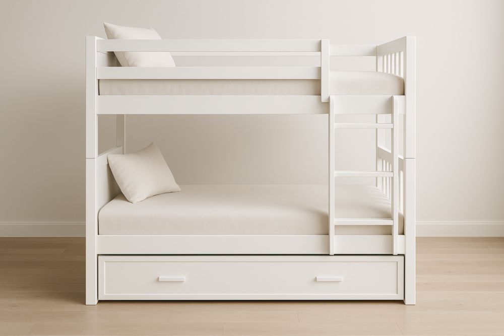 Lit superposé en bois de pin blanc avec tiroir et échelle