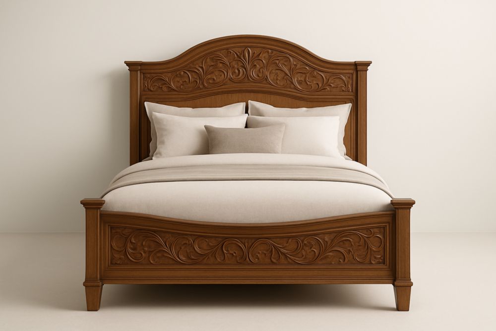 Lit double en bois sculpté Brun