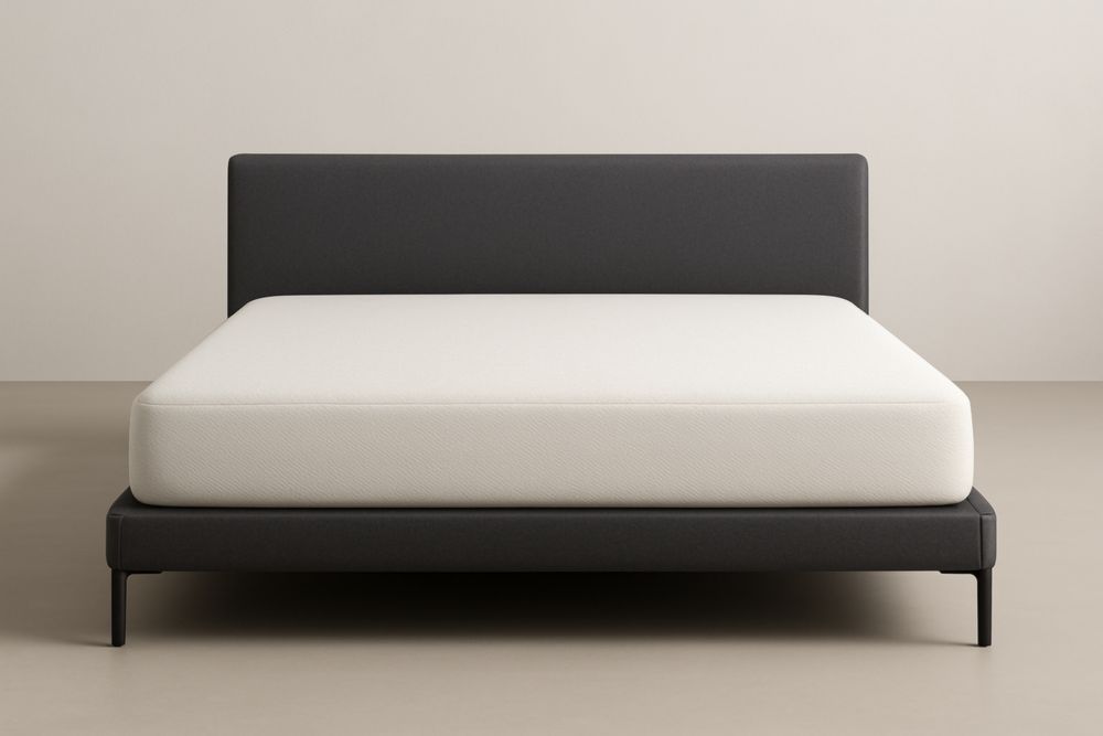 Lit Double en Métal et Tissu Gris