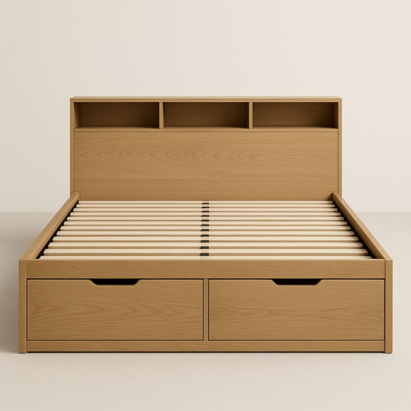 Lit en bois de chêne avec rangement et étagères 200x160x120 cm