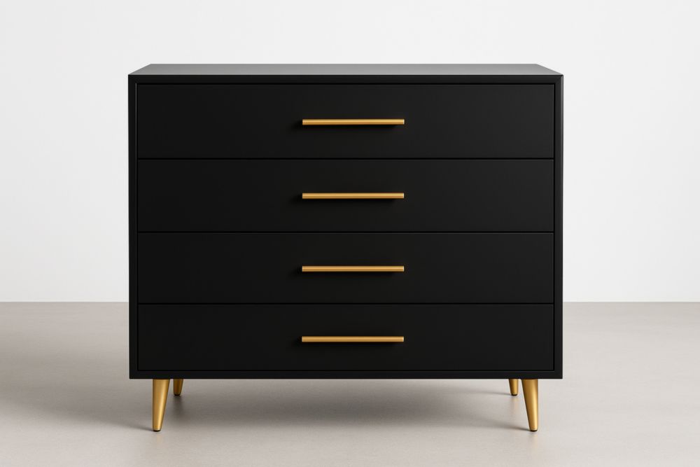 Commode 4 tiroirs en Bois MDF et Acier Doré