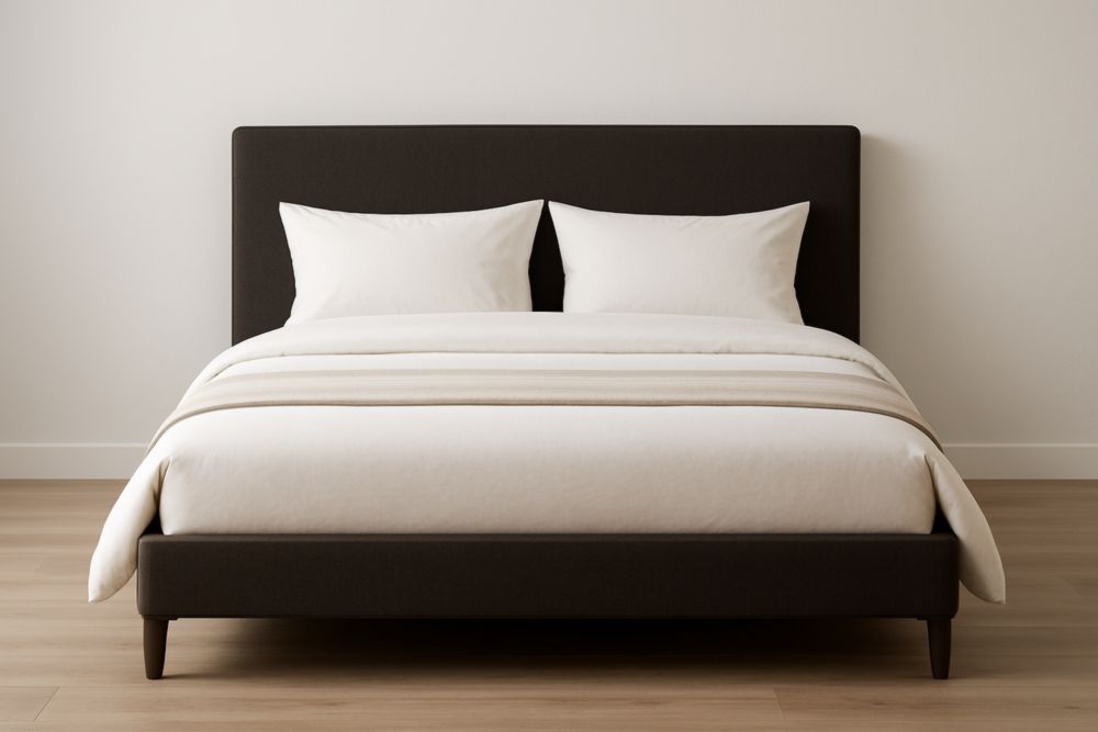 Lit double en tissu polyester brun