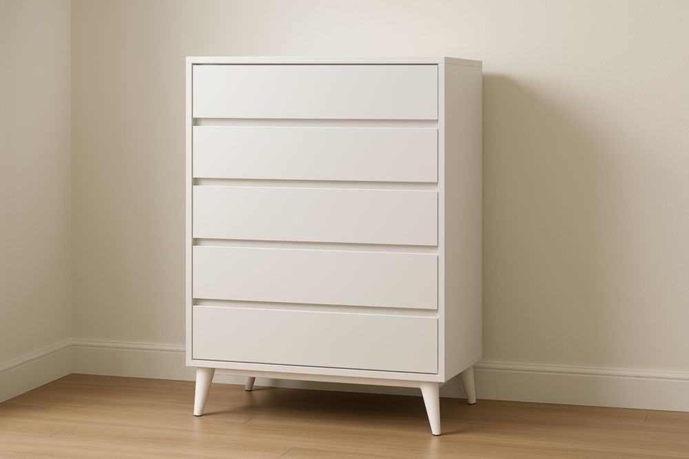 Commode en bois MDF avec 5 tiroirs Blanc