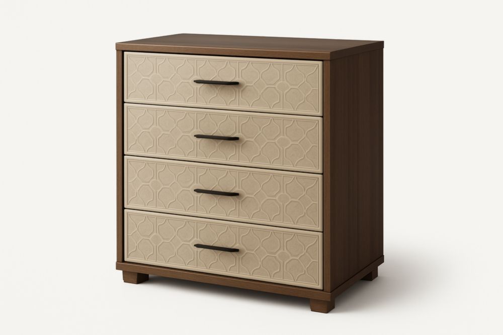 Commode à 4 tiroirs en bois MDF Marron et Beige