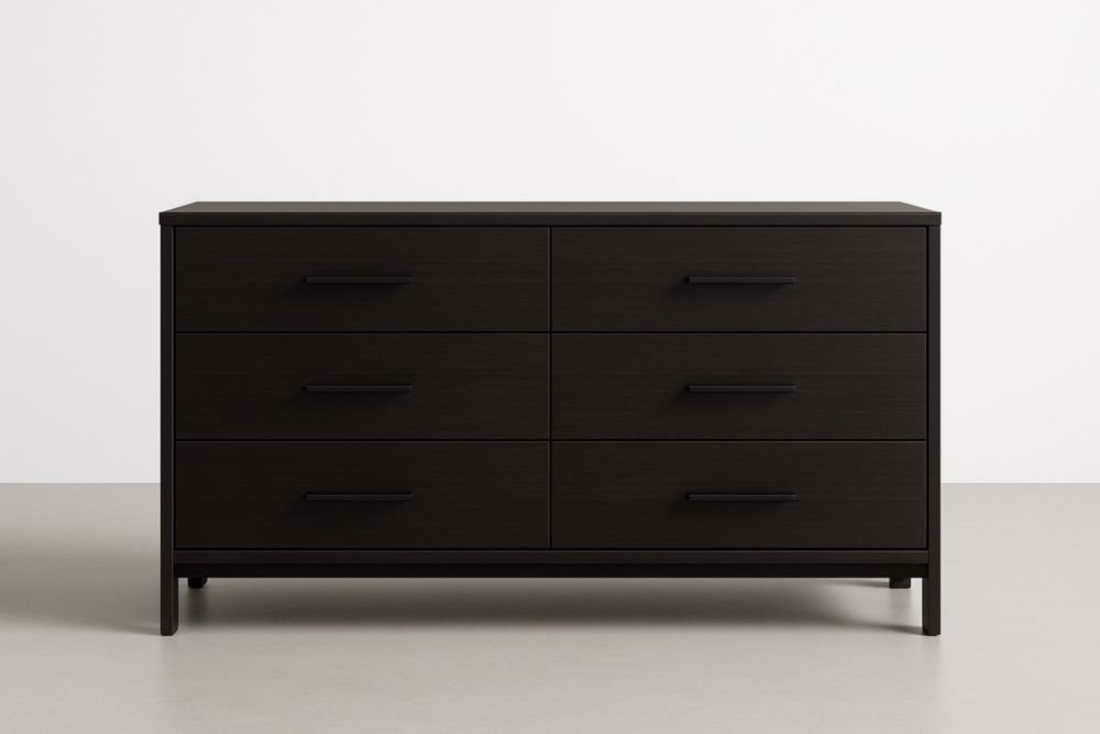 Commode 6 tiroirs en bois noir 120x45x75 cm