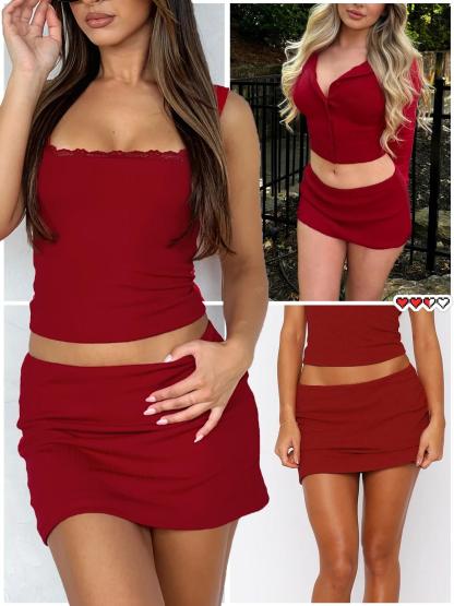 Danysu Mini Skirts For Women Sexy Skirt With Shorts Underneath Slit Summer Sports Vacation Going Out Outfits Stretch Skort Bottom