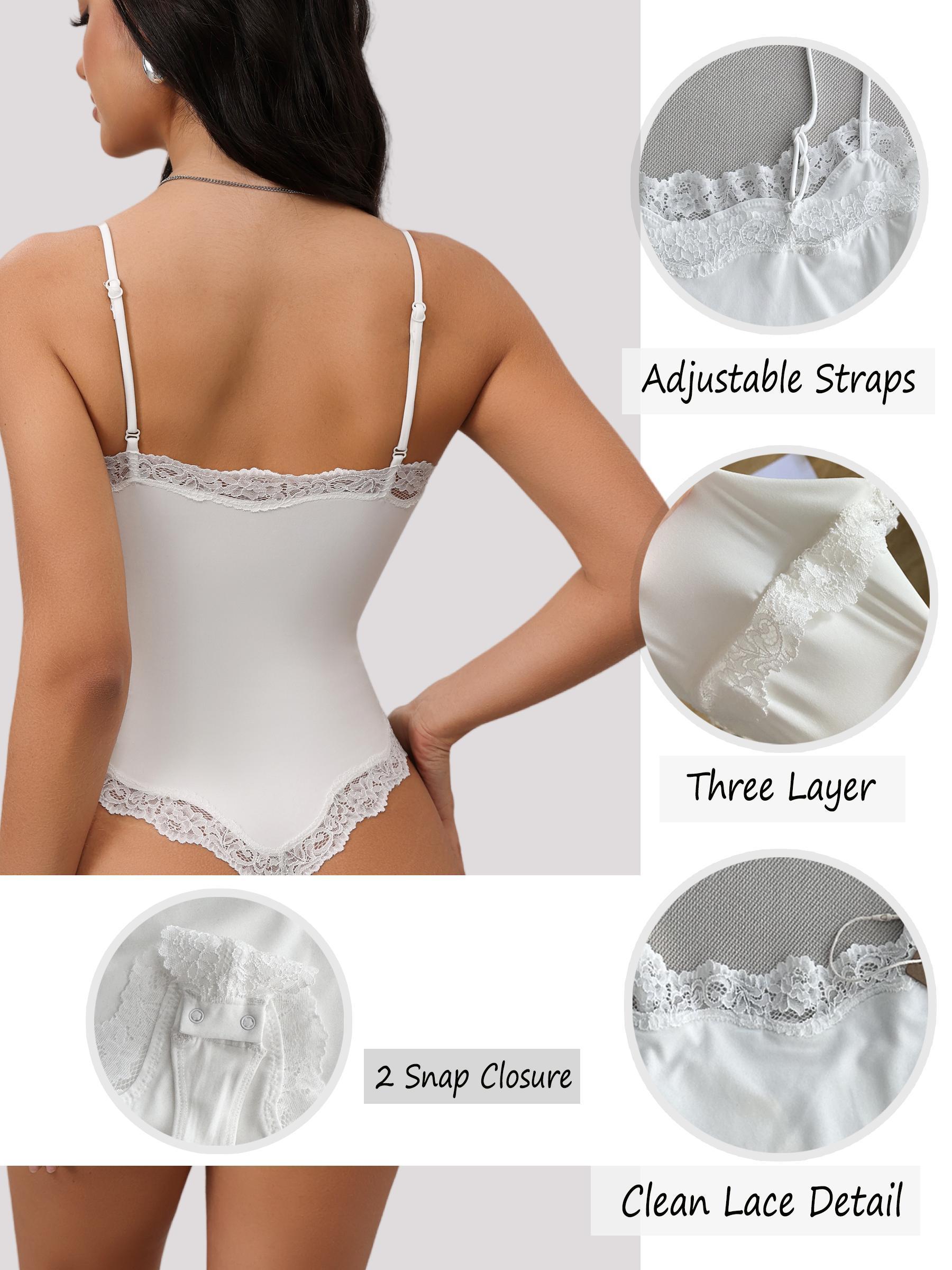 Starrylion Lace Body Suit Square Neck Tops for Women Sleeveless Spaghetti Strap Tank Top Bodysuits for Women Sexy Jumpsuit
