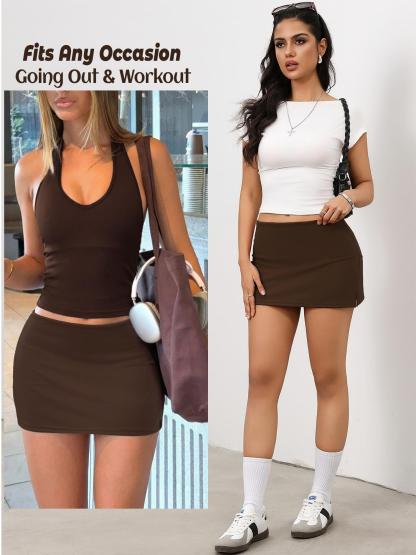 Danysu Mini Skirts For Women Sexy Skirt With Shorts Underneath Slit Summer Sports Vacation Going Out Outfits Stretch Skort Bottom