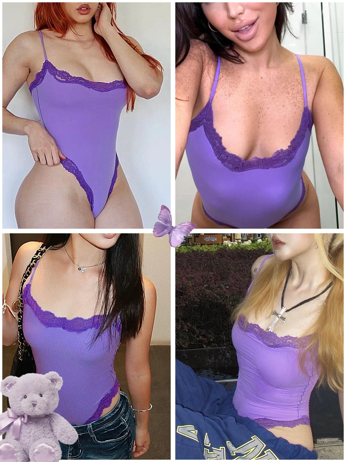 Starrylion Lace Body Suit Square Neck Tops for Women Sleeveless Spaghetti Strap Tank Top Bodysuits for Women Sexy Jumpsuit