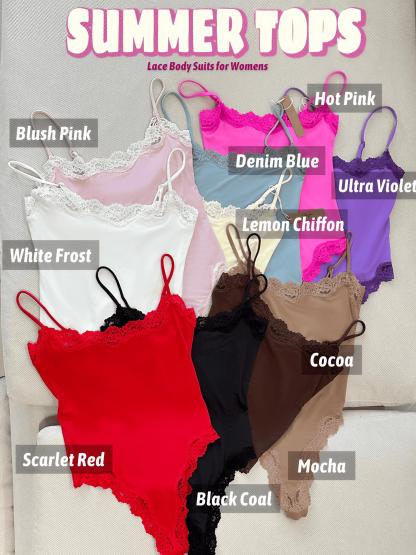 Starrylion Lace Body Suit Square Neck Tops for Women Sleeveless Spaghetti Strap Tank Top Bodysuits for Women Sexy Jumpsuit