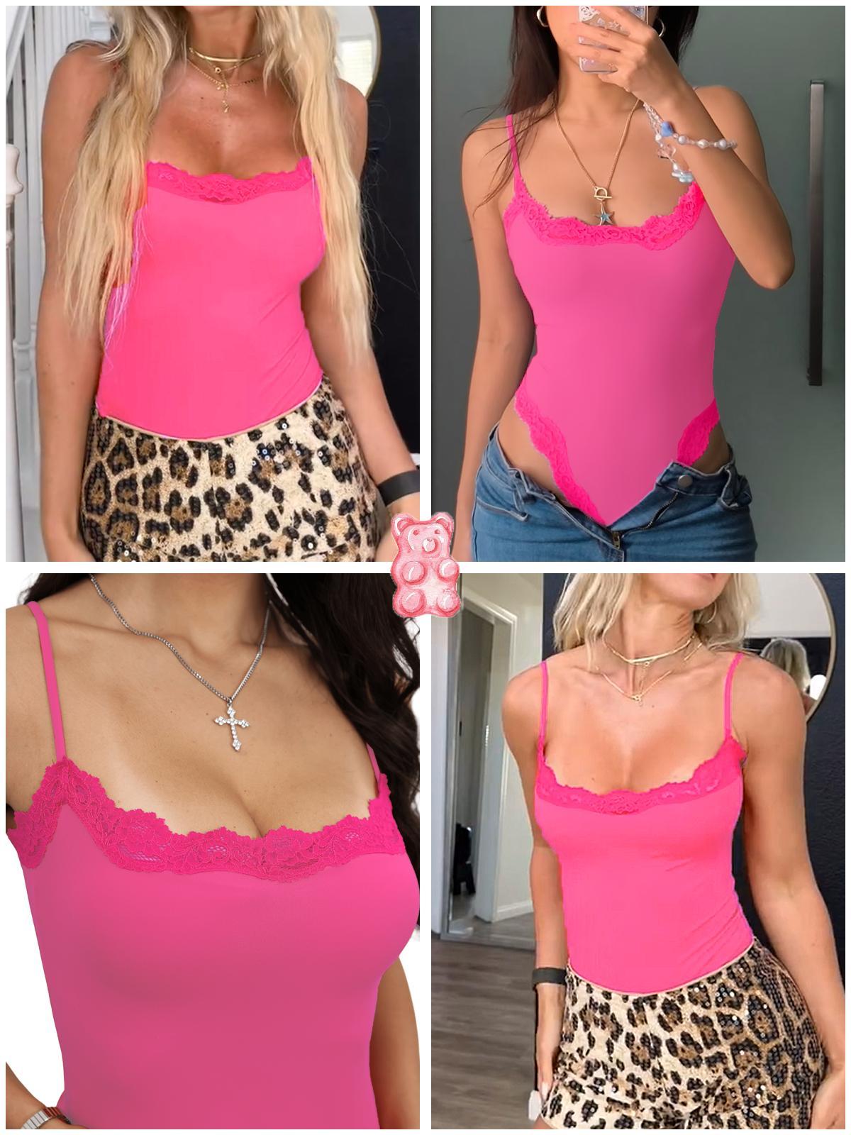 Starrylion Lace Body Suit Square Neck Tops for Women Sleeveless Spaghetti Strap Tank Top Bodysuits for Women Sexy Jumpsuit