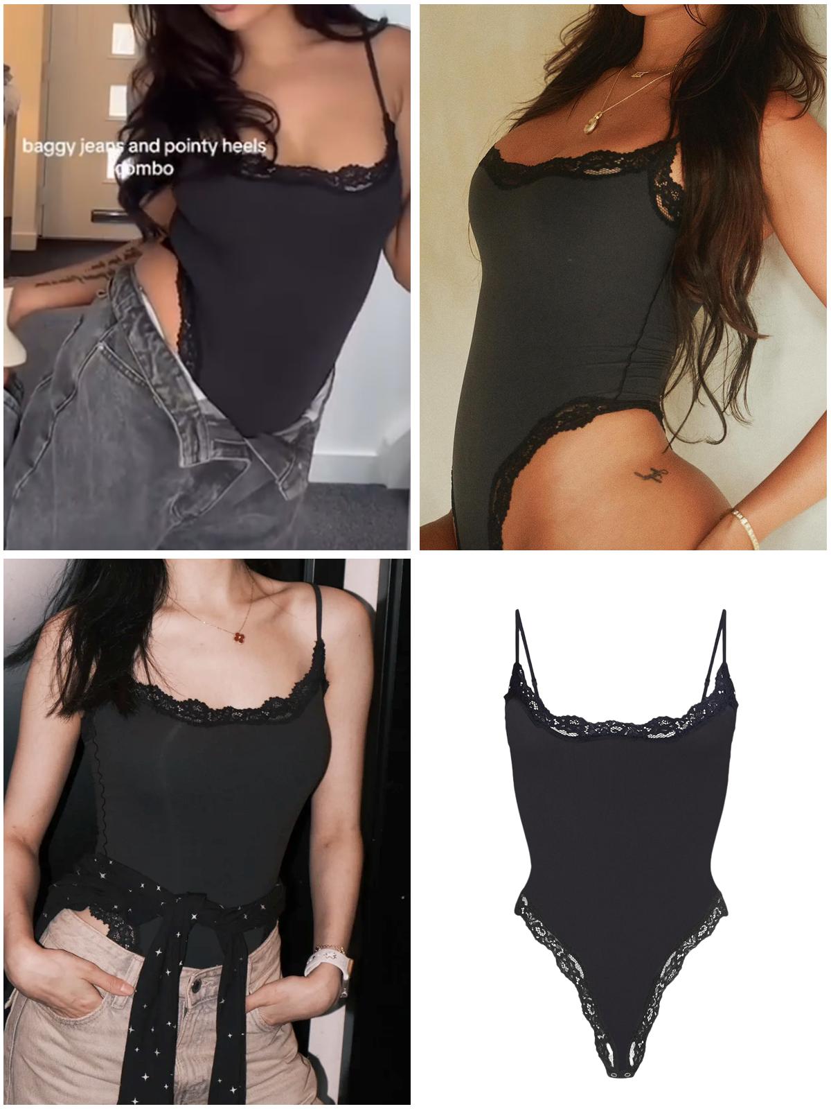 Starrylion Lace Body Suit Square Neck Tops for Women Sleeveless Spaghetti Strap Tank Top Bodysuits for Women Sexy Jumpsuit