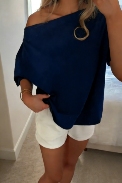 Women's Loose Casual Off-Shoulder Short-Sleeve Batwing Sleeve Solid Color