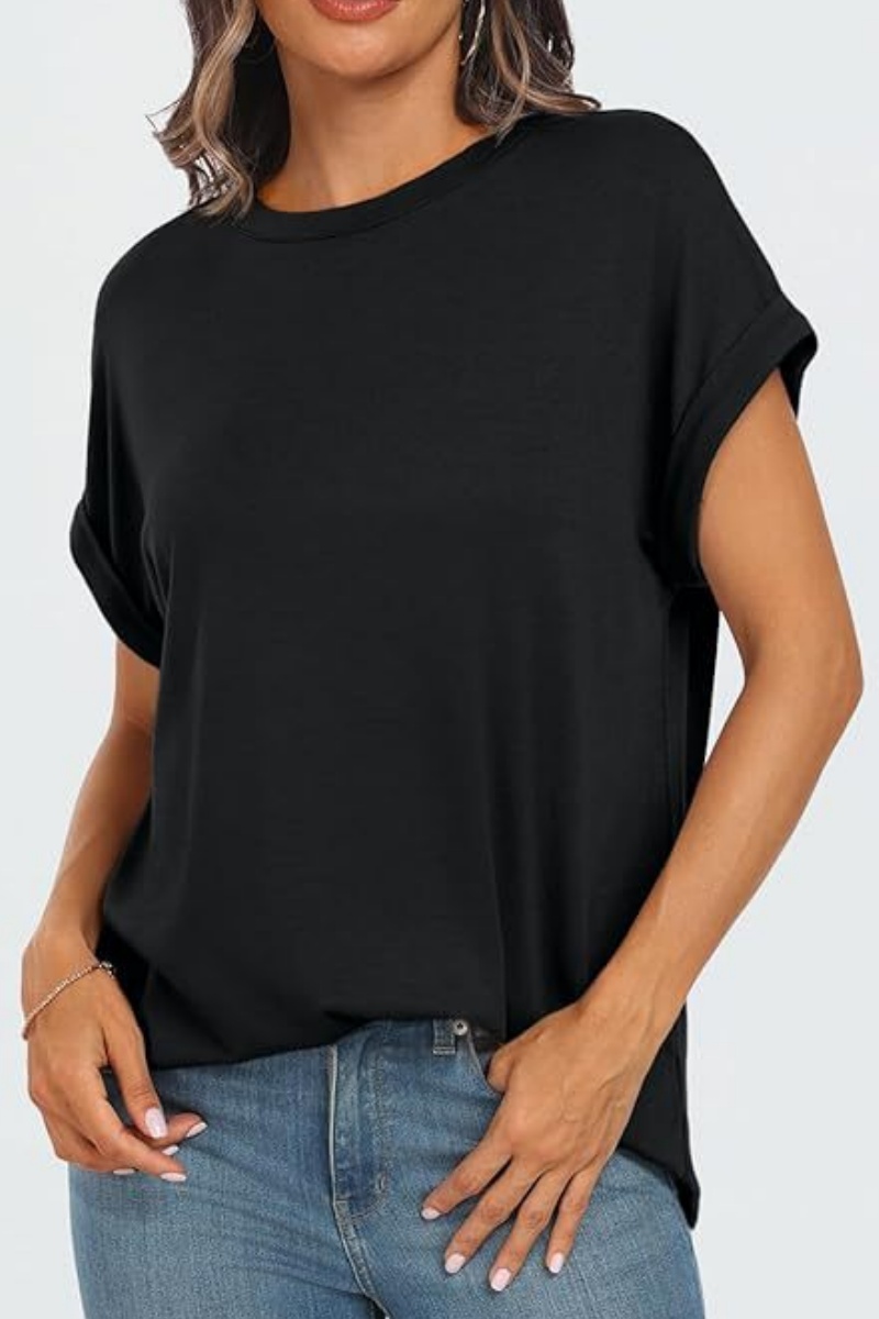 Women's short-sleeved solid color round neck casual loose summer T-shirt