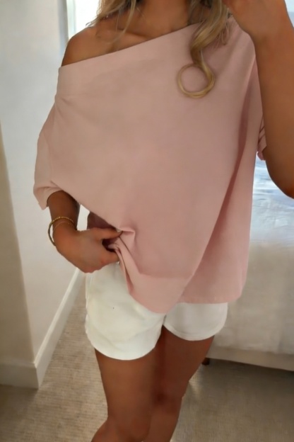 Women's Loose Casual Off-Shoulder Short-Sleeve Batwing Sleeve Solid Color