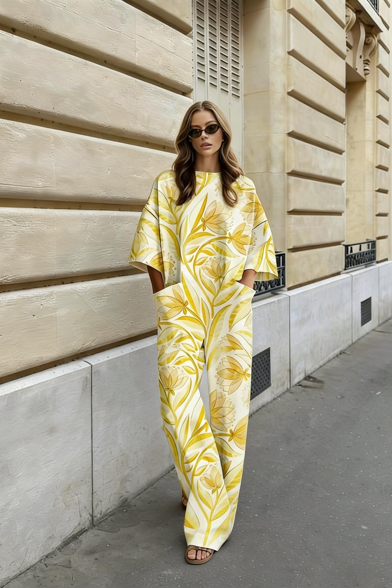 Women's fashionable printed loose-fitting jumpsuit