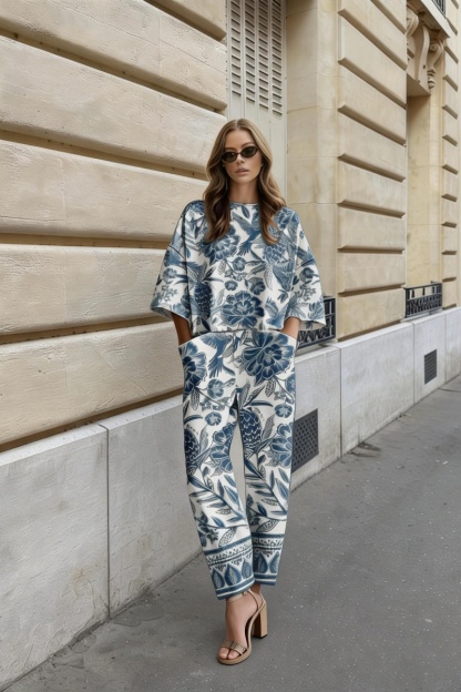 Women's fashionable printed loose-fitting jumpsuit