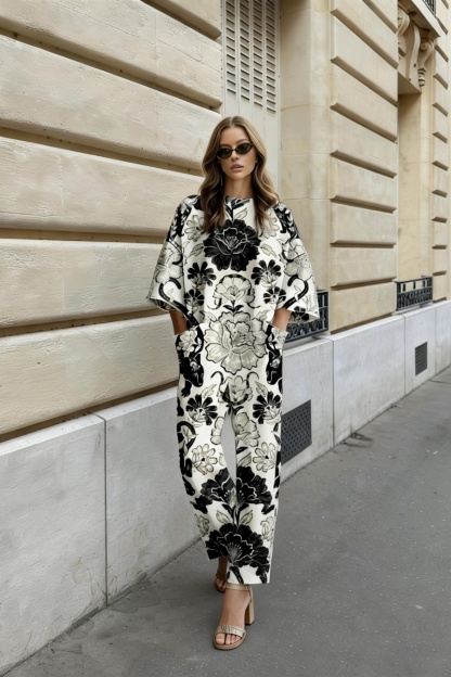 Women's fashionable printed loose-fitting jumpsuit