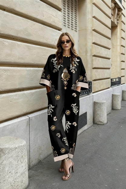 Women's fashionable printed loose-fitting jumpsuit