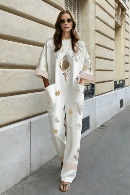 Women's fashionable printed loose-fitting jumpsuit