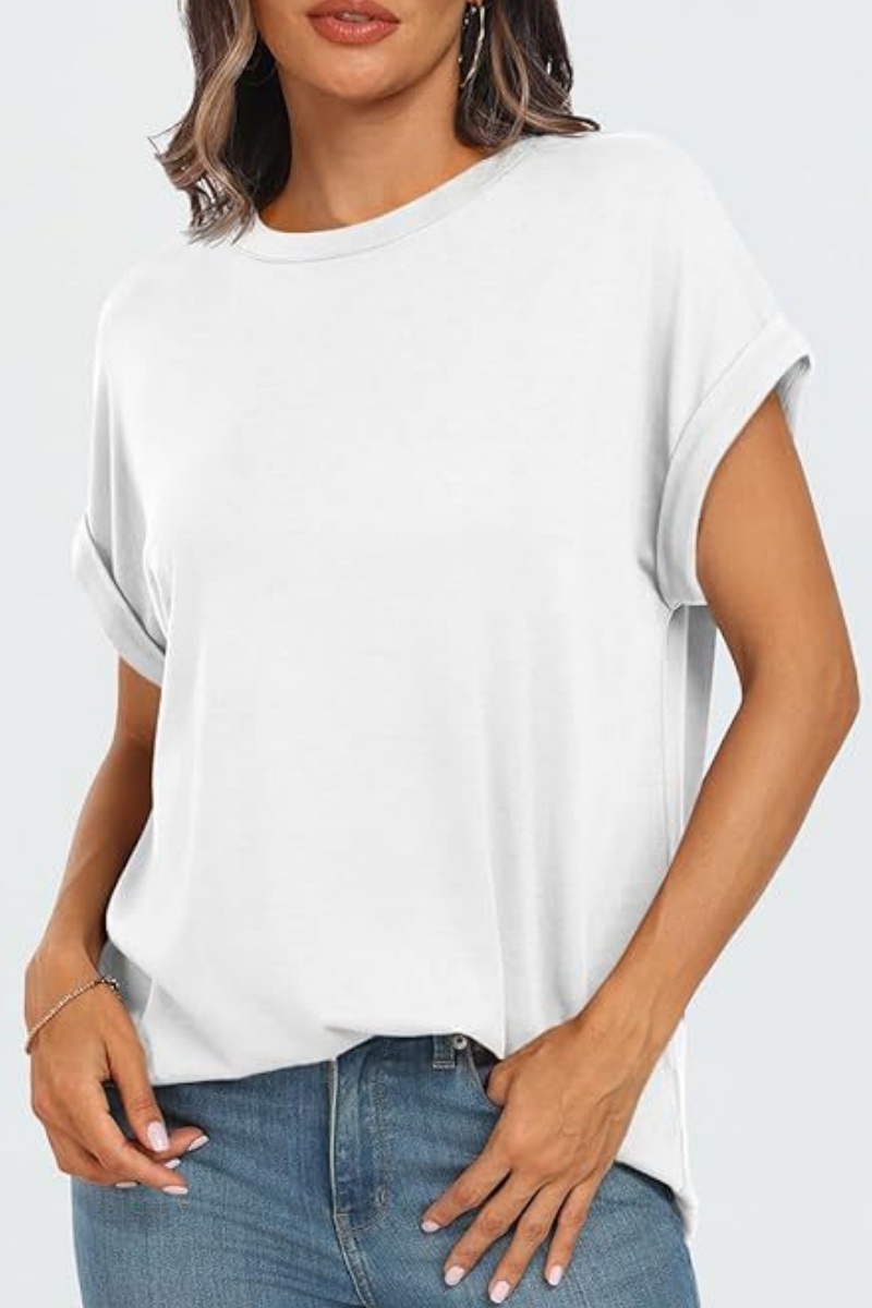 Women's short-sleeved solid color round neck casual loose summer T-shirt