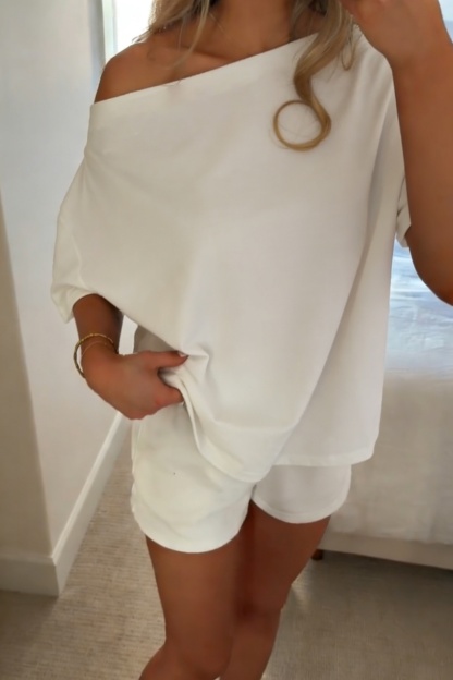 Women's Loose Casual Off-Shoulder Short-Sleeve Batwing Sleeve Solid Color