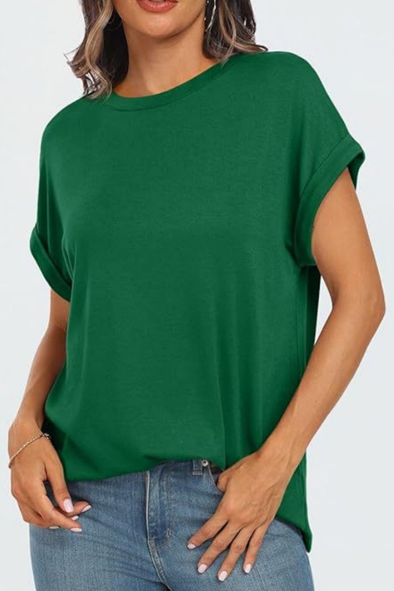 Women's short-sleeved solid color round neck casual loose summer T-shirt