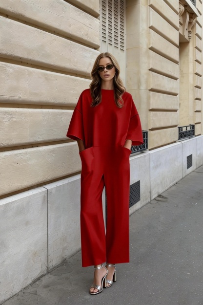 Women's fashionable printed loose-fitting jumpsuit