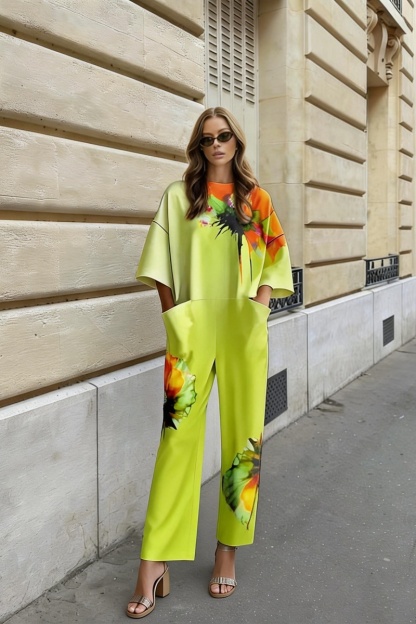 Women's fashionable printed loose-fitting jumpsuit