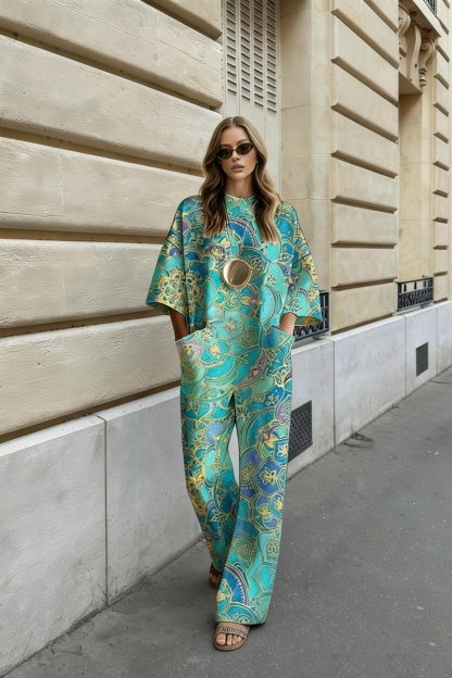 Women's fashionable printed loose-fitting jumpsuit