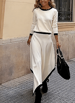 Women's Elegant Fashion Streetwear Blouse Skirt Long Sleeve Crew Neck Solid Color Formal Party Work Black White Brown Spring Loose Fit