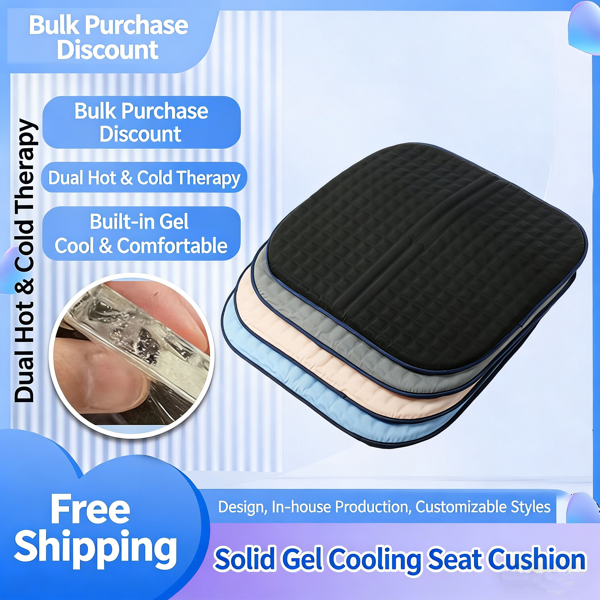 Solid Cooling Gel Seat Cushion — Summer Cooling Pad, Ice Mat, and Hydrogel Cooler for Cars, Offices, and Pets