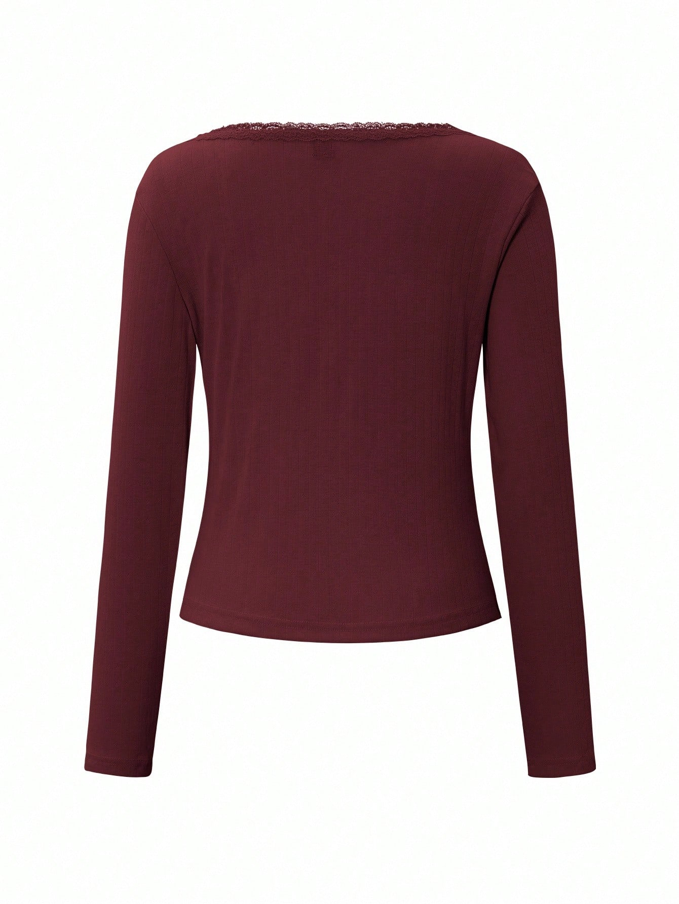 Women's Lace Button V-Neck Fashion Short-Sleeve Slim-Fit Long-Sleeve Top