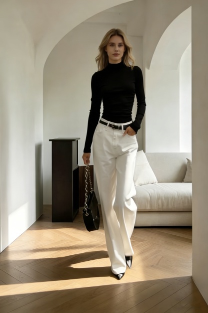 ⏰ LAST DAY SAVE 50%🔥Women's mock neck brushed cotton basic long-sleeved t-shirt, perfect for layering or wearing as a base layer.