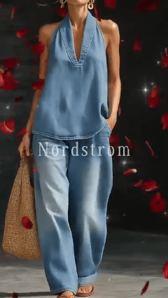 Women's halter neck V-neck sleeveless casual suit