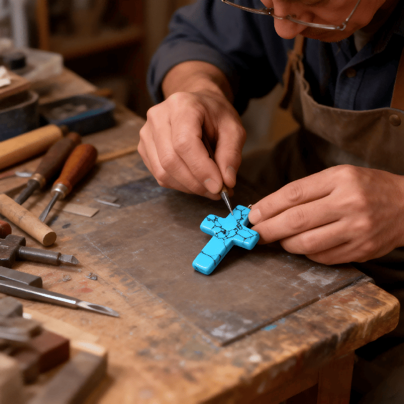 ✝️Natural Turquoise Pocket Cross: Handcrafted for Peace & Serenity❤️