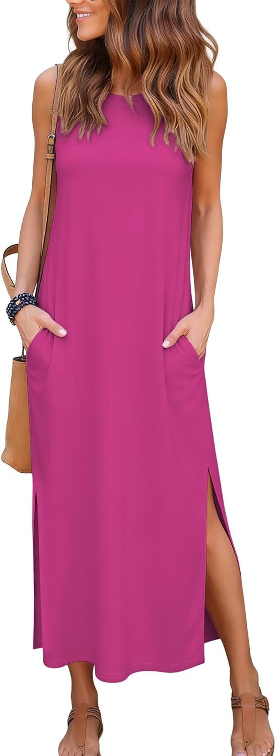 Women's Maxi Dresses Casual Summer Elegant Side Slit Dress with Pockets 