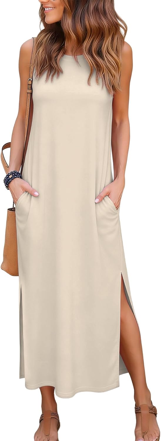 Women's Maxi Dresses Casual Summer Elegant Side Slit Dress with Pockets 