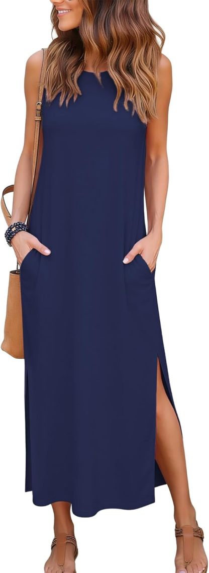 Women's Maxi Dresses Casual Summer Elegant Side Slit Dress with Pockets 