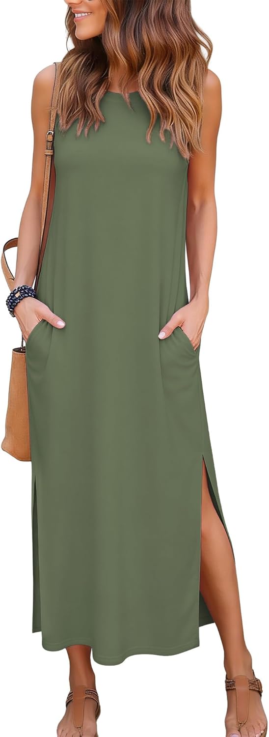 Women's Maxi Dresses Casual Summer Elegant Side Slit Dress with Pockets 