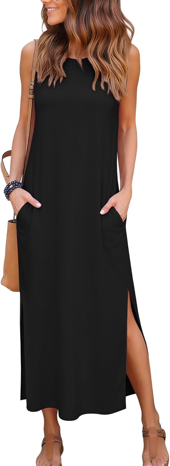 Women's Maxi Dresses Casual Summer Elegant Side Slit Dress with Pockets 