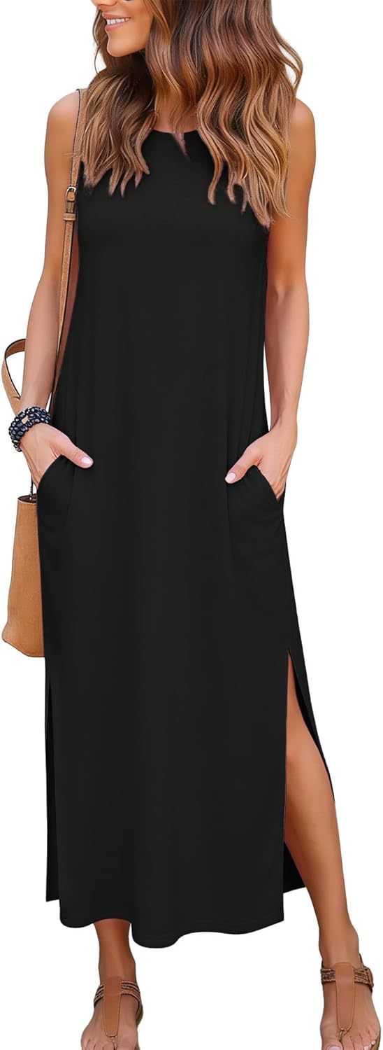 Women's Maxi Dresses Casual Summer Elegant Side Slit Dress with Pockets