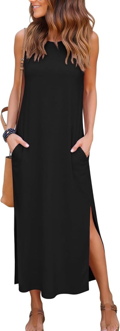 Women's Maxi Dresses Casual Summer Elegant Side Slit Dress with Pockets 