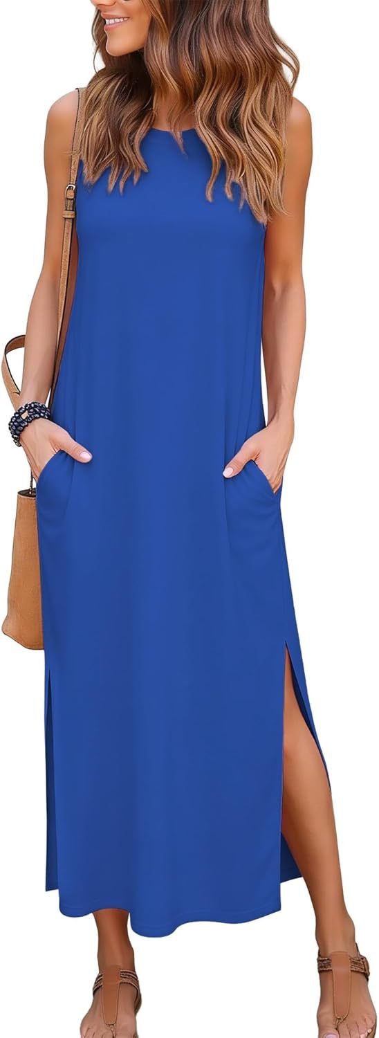 Women's Maxi Dresses Casual Summer Elegant Side Slit Dress with Pockets 