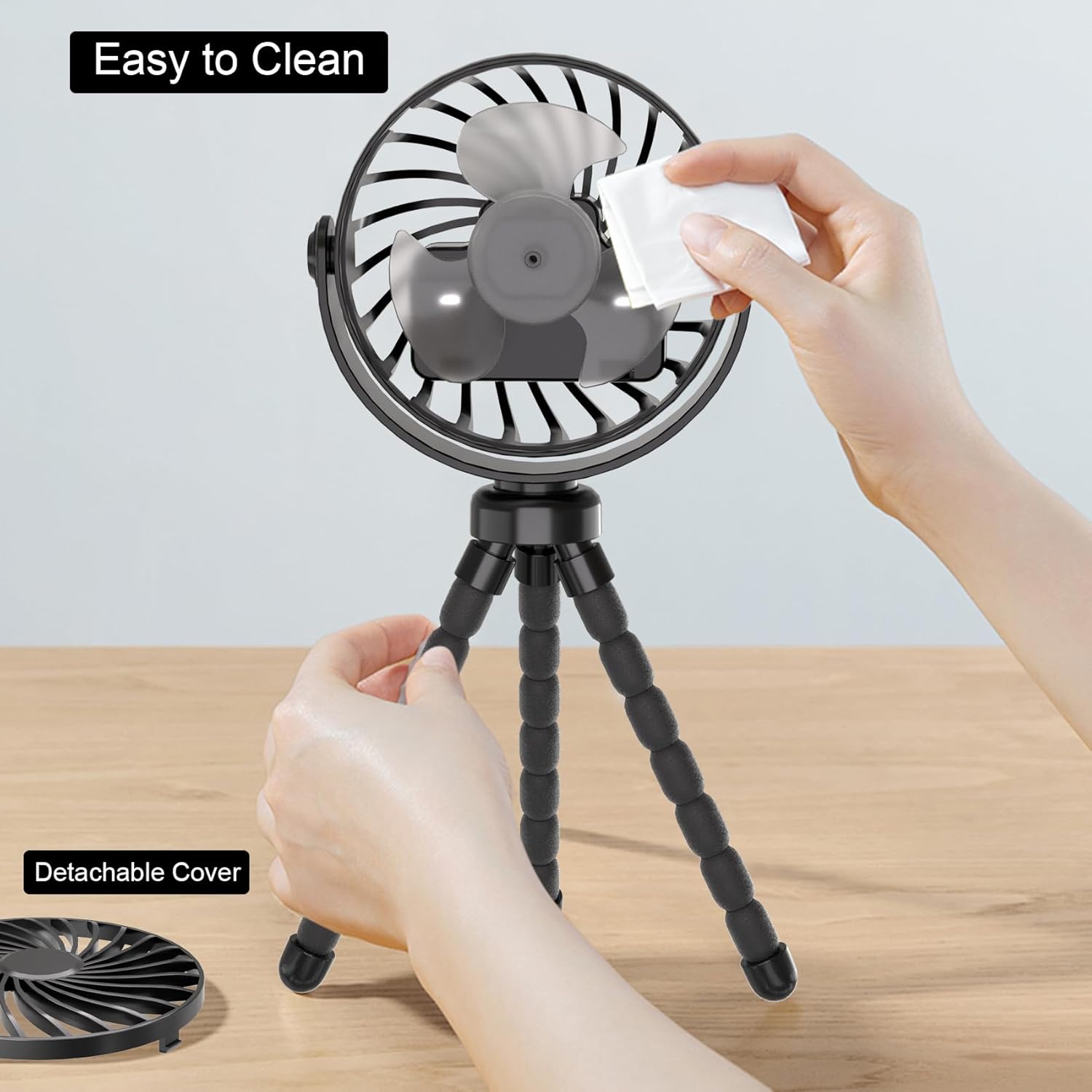 Stroller Fan, Rechargeable – Portable Stroller Fan, Clip-on Fan with Flexible Tripod