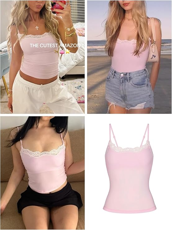 Lace Cami Top Sexy Tank Top Spaghetti Strap Club Party Shirt