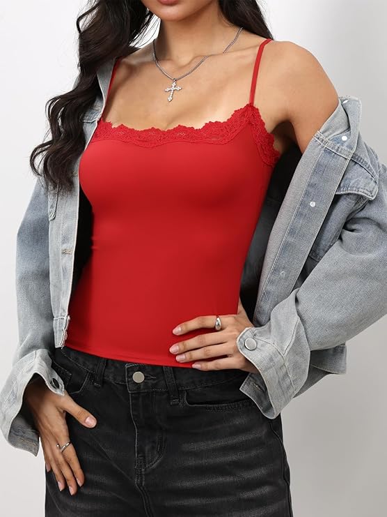 Lace Cami Top Sexy Tank Top Spaghetti Strap Club Party Shirt