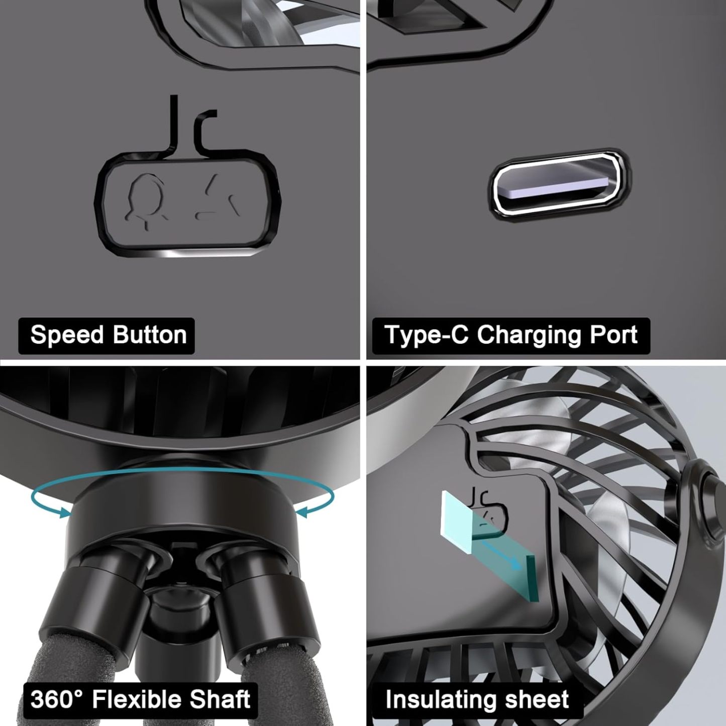 Stroller Fan, Rechargeable – Portable Stroller Fan, Clip-on Fan with Flexible Tripod