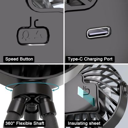 Stroller Fan, Rechargeable – Portable Stroller Fan, Clip-on Fan with Flexible Tripod