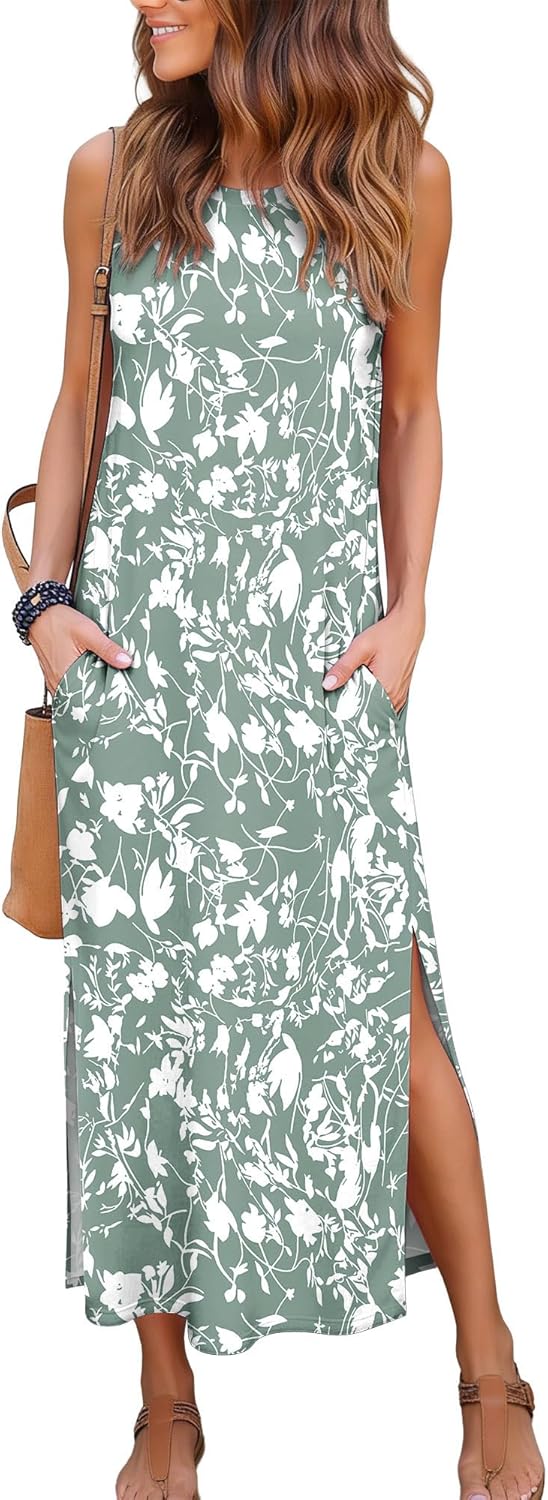 Women's Maxi Dresses Casual Summer Elegant Side Slit Dress with Pockets 